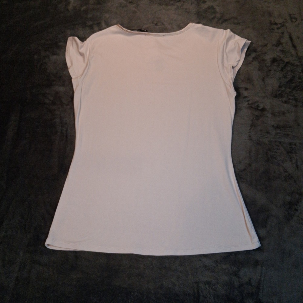 NWT T Tahari Flutter Sleeve Top Women Small Sand Beige‎ Satin Trim TH41102NR - Picture 5 of 8